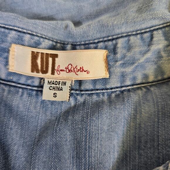 Kut from the Kloth Blue Denim Button Down Tank Top size Small - Picture 3 of 5